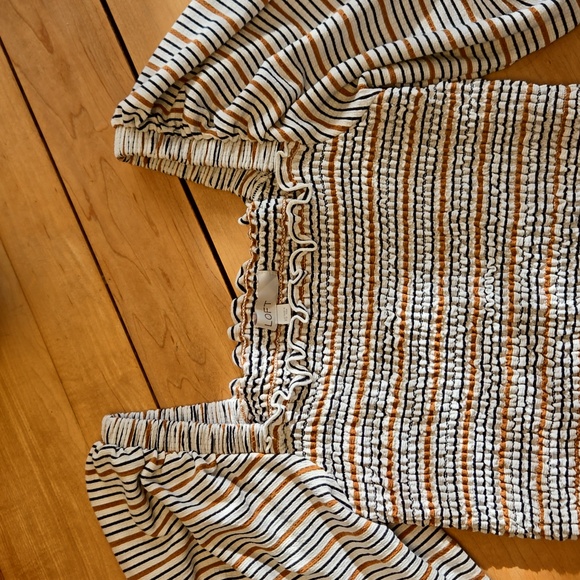 LOFT Striped Smocked Drape Sleeve Top - Picture 2 of 9